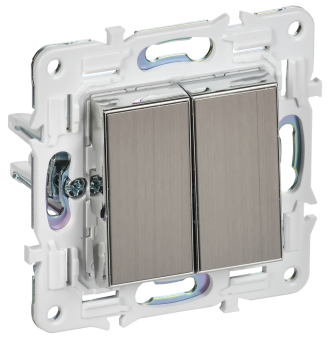 Переключатель 2-кл 10А C/У проходной Металл Никель Skandy