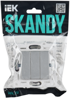 Выключатель 3-кл 10А С/У Серебряный Skandy