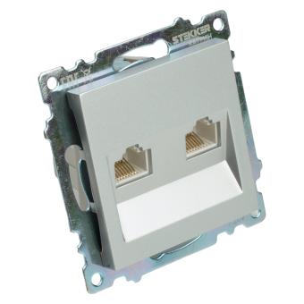 Розетка RJ45+RJ45 С/У Серебро Катрин