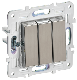 Выключатель 3-кл 10А С/У Металл Никель Skandy