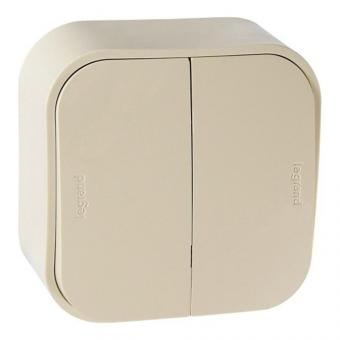 Переключатель 2-клавишный 10А Бежевый Legrand Quteo