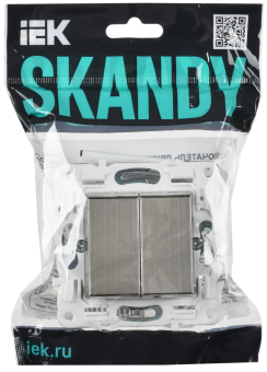 Переключатель 2-кл 10А C/У проходной Металл Никель Skandy
