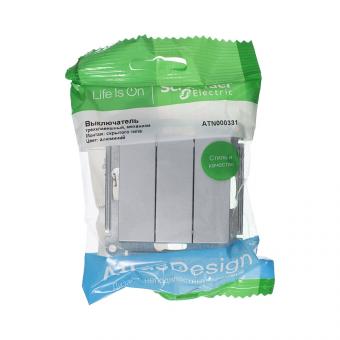 Выключатель 3-кл 10А С/У Алюминий AtlasDesign
