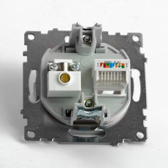 Розетка TV антенна + RJ45 С/У Серебро Катрин