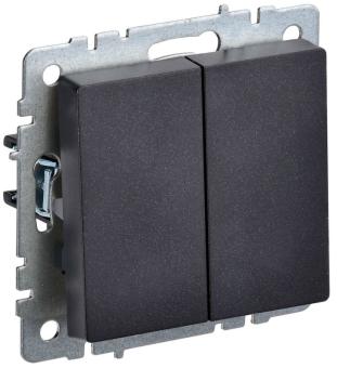 Переключатель 2-кл 10А C/У проходной Черный Brite