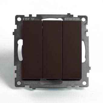 Выключатель 3-кл 10А С/У Шоколад Катрин