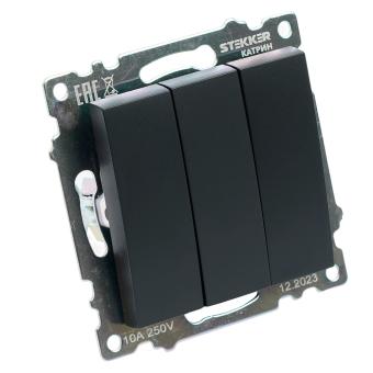 Выключатель 3-кл 10А С/У Черный Катрин