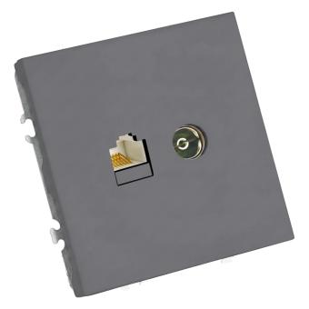 Розетка TV антенна + RJ-45 С/У Платиново-серый Эмили