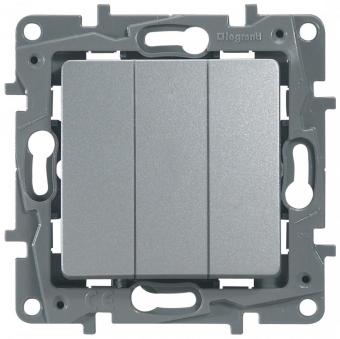 Выключатель 3-клавишный, 10А, авт. клем. Алюминий Legrand Etika