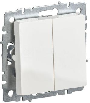 Переключатель 2-кл 10А C/У проходной Белый Brite