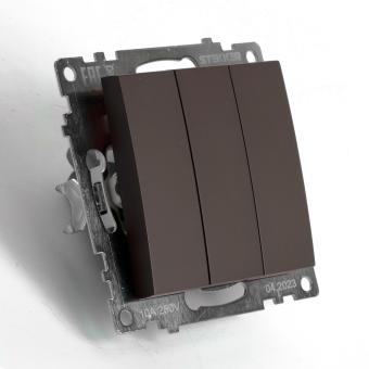 Выключатель 3-кл 10А С/У Шоколад Катрин