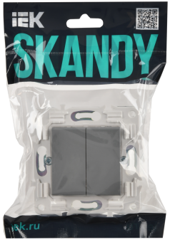 Переключатель 2-кл 10А C/У проходной Серый Skandy