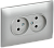 Розетка 2-м 10А С/У со шторками в сборе Серебряный Skandy