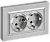 Розетка 2-м 16А С/У З/К плоская в сборе Алюминий Brite