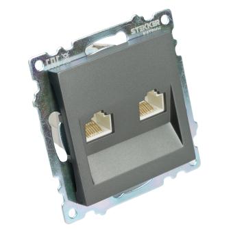 Розетка RJ45+RJ45 С/У Графит Катрин